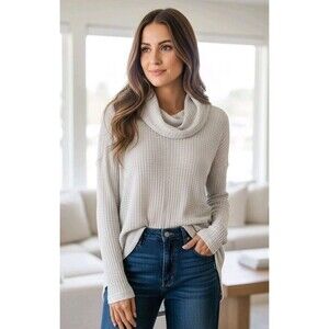 Lucky Brand Women’s Small Long Sleeve White Waffle Knit Cowl Neck Pullover Top